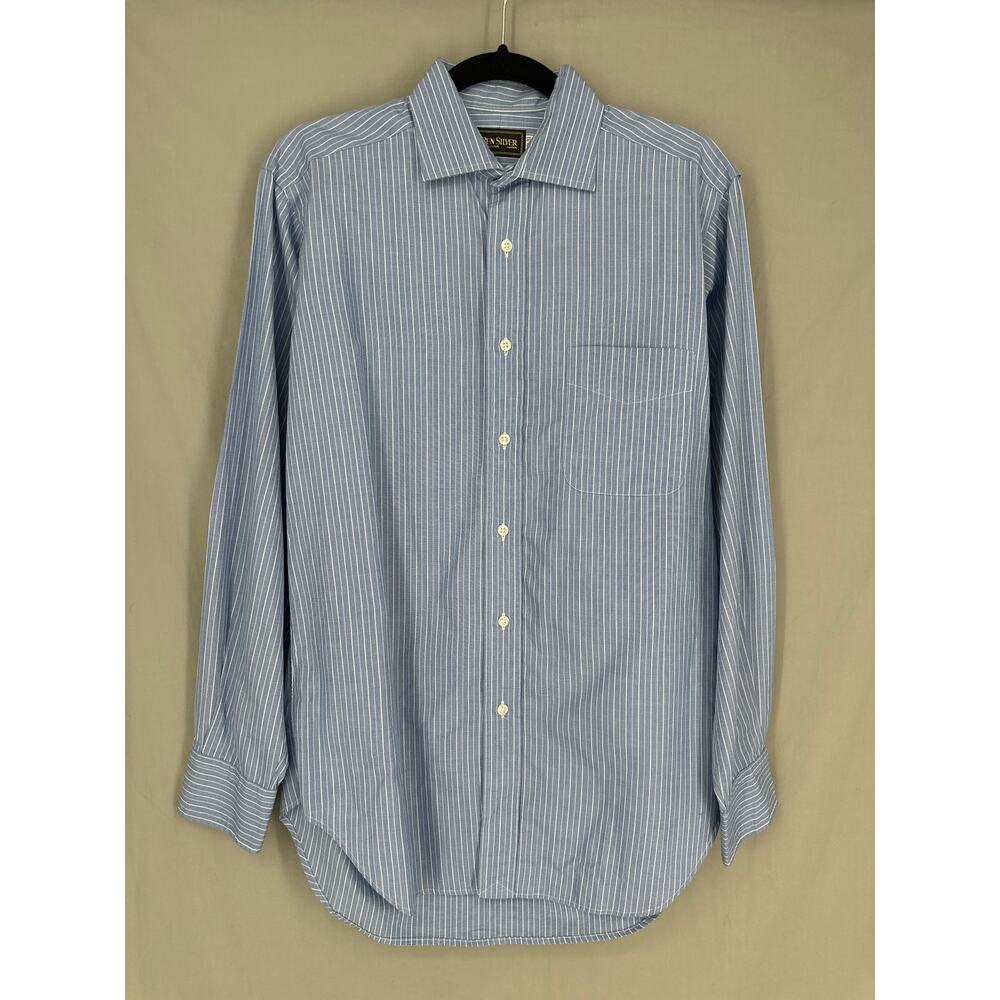 Vintage Ben Silver Shirt Men Large 14.5 33 Blue Striped Spread Button Charleston